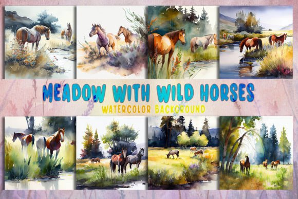 Download Meadow with Wild Horses Background - Meadow Collection