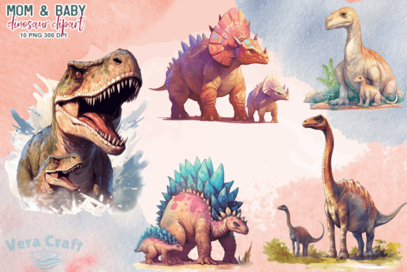 Download Mom &amp; Baby Dinosaurs Clipart - Clipart Collection