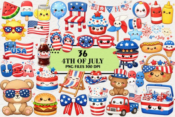 Download Kawaii 4th of July Summer Clipart Bundle - Clipart Collection