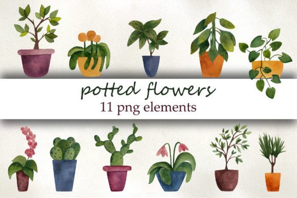Download Potted Flowers, Watercolor Clipart - Clipart Collection