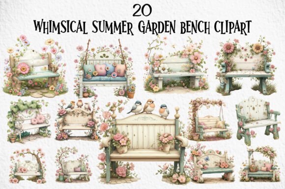 Download Whimsical Summer Garden Bench Clipart - Clipart Collection