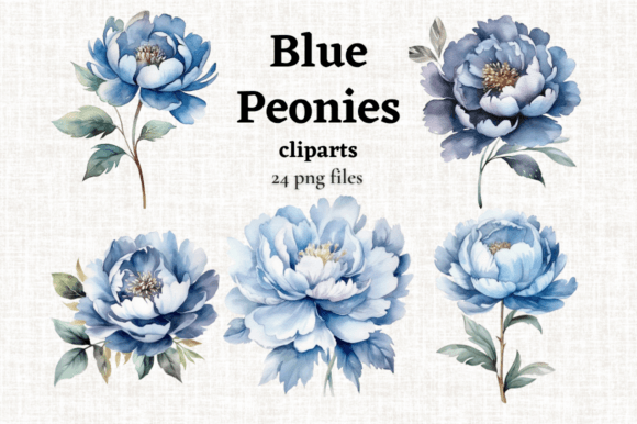 Download Watercolor Blue Peony Clipart 24 PNGs - Clipart Collection