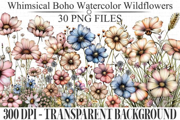 Download Whimsical Boho Wildflowers Clipart - Clipart Collection