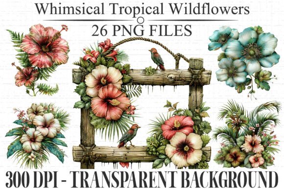 Download Whimsical Tropical Wildflowers Clipart - Clipart Collection