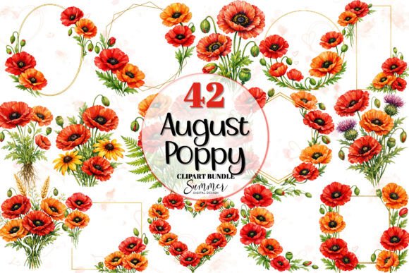 Download August Poppy Red Floral Frames Clipart - Clipart Collection
