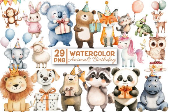 Download Watercolor Animals Birthday Clipart - Clipart Collection