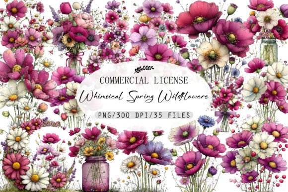 Download Whimsical Spring Wildflowers Clipart - Clipart Collection