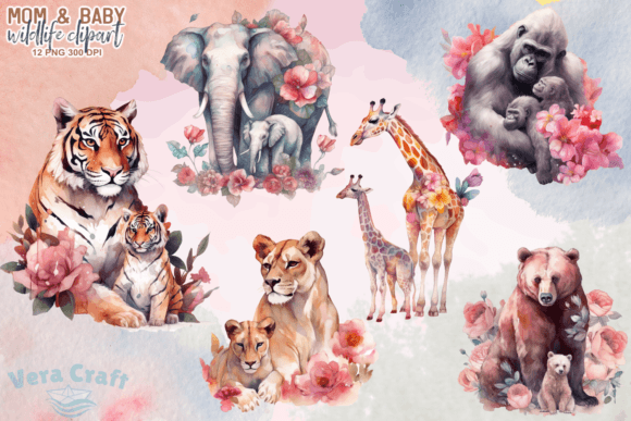 Download Mom &amp; Baby Wildlife Animals Clipart - Clipart Collection