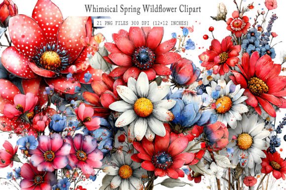 Download Whimsical Spring Wildflowers Clipart - Clipart Collection
