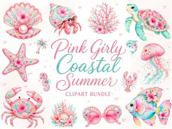 Download Pink Girly Coastal Summer Clipart Bundle - Clipart Collection