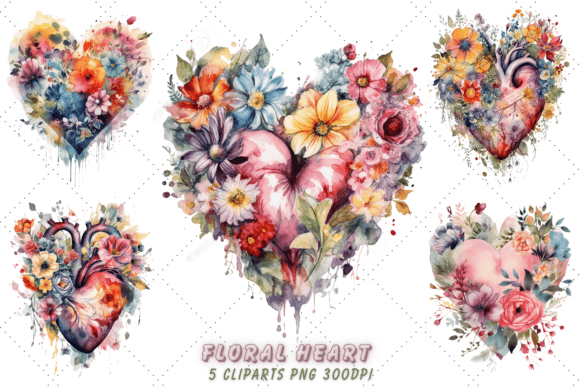 Download Cute Floral Heart Watercolor Clipart - Clipart Collection