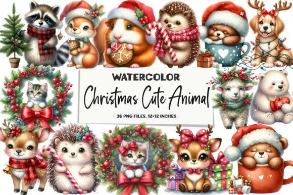 Download Watercolor Christmas Cute Animal Clipart - Clipart Collection