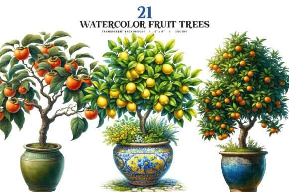 Download Watercolor Potted Fruit Trees Clipart - Clipart Collection