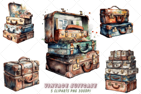 Download Vintage Suitcase Watercolor Clipart - Clipart Collection