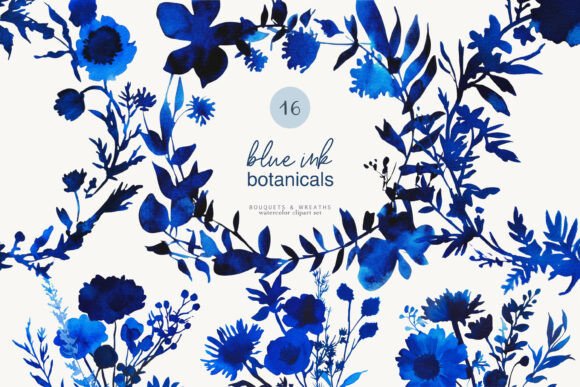 Download Ink Blue Botanicals Watercolor Clipart - Clipart Collection