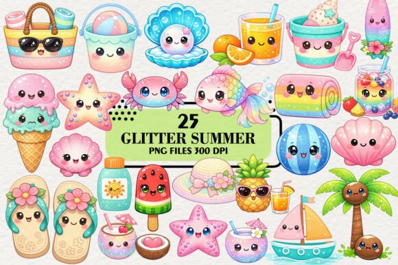 Download Kawaii Glitter Summer Clipart Bundle - Clipart Collection
