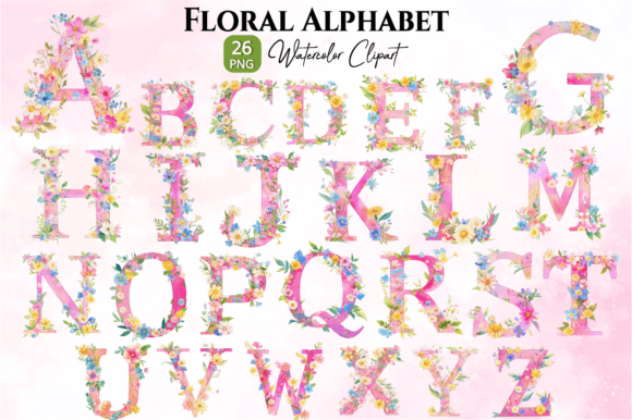 Download Pink Floral Alphabet Watercolor Clipart - Clipart Collection
