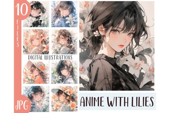 Download Watercolor Lilies Girl Anime Clipart JPG - Clipart Collection