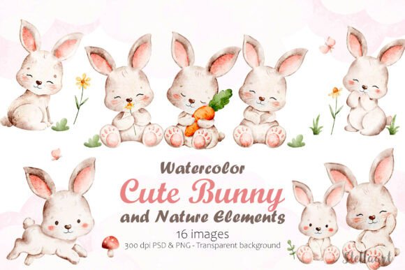 Download Watercolor Illustration of Cute Bunny - Cute bunny Collection