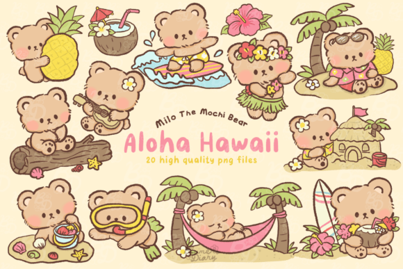 Download Kawaii Aloha Hawaii Bear Clipart - Clipart Collection