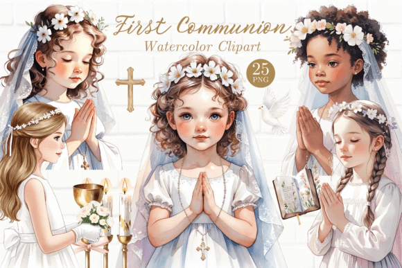 Download Watercolor Girl First Communion Cliparts - Clipart Collection