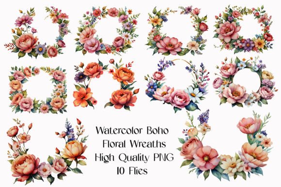 Download Watercolor Boho Floral Wreath Clipart - Clipart Collection