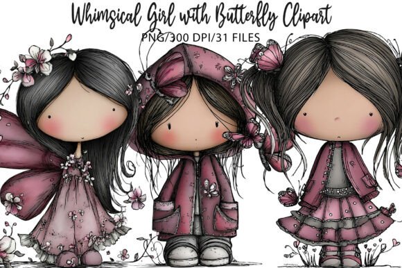 Download Whimsical Girl with Butterfly Clipart - Clipart Collection