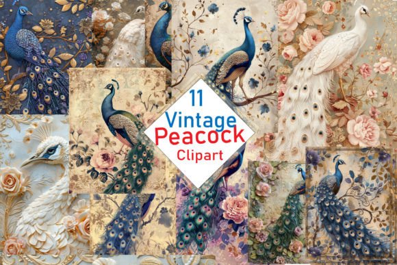 Download Vintage Peacock and Floral Clipart Set - Clipart Collection
