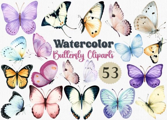 Download Watercolor Butterfly Clipart Set, 53 PNG - Clipart Collection