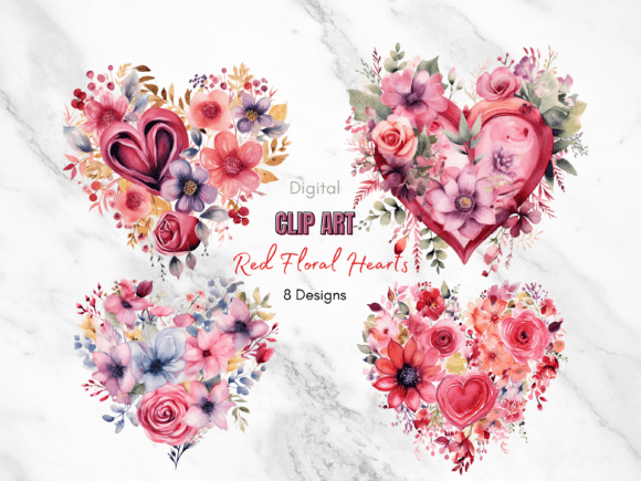 Download Red Floral Hearts Clipart - Clipart Collection