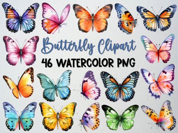 Download Watercolor Butterfly Clipart Set, 46 PNG - Clipart Collection