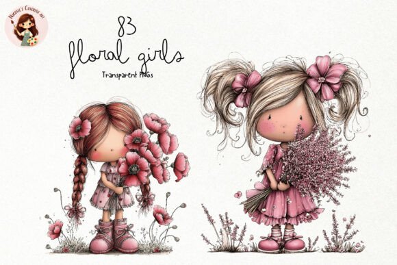 Download Pink Floral Girls PNG Clipart Bundle - Clipart Collection