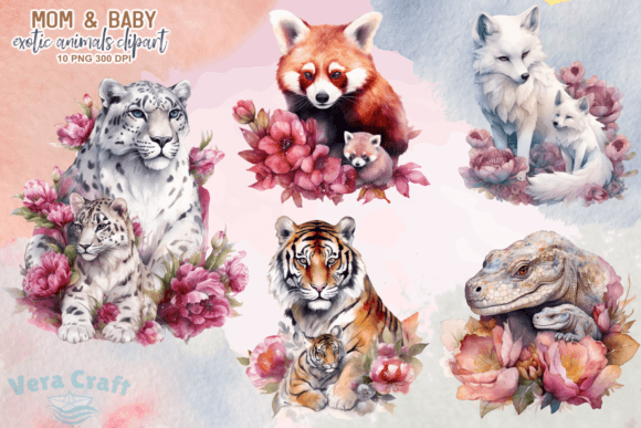 Download Mom &amp; Baby Exotic Animals Clipart - Clipart Collection