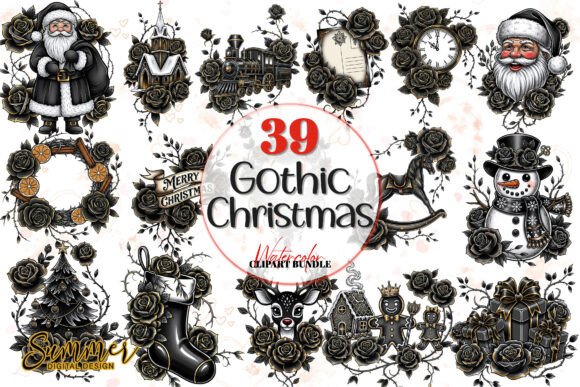 Download Elegant Gothic Christmas Clipart Bundle - Clipart Collection