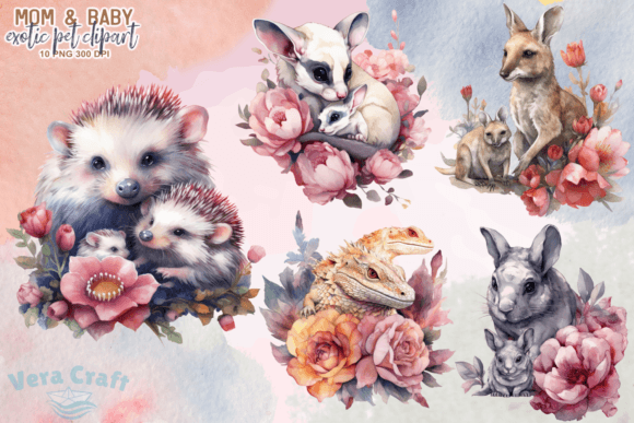 Download Mom &amp; Baby Exotic Pet Watercolor Clipart - Clipart Collection