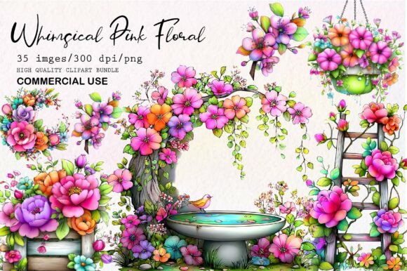 Download Whimsical Pink Floral Clipart - Clipart Collection