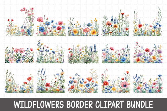 Download Wildflowers Border Clipart Bundle PNG - Clipart Collection
