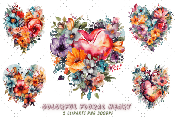 Download Colorful Floral Heart Watercolor Clipart - Clipart Collection