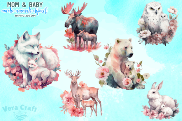Download Mom &amp; Baby Nordic Animal Clipart - Clipart Collection