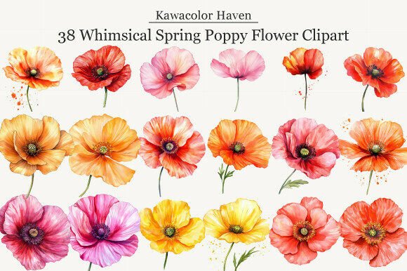Download Whimsical Spring Poppy Flower Clipart - Clipart Collection