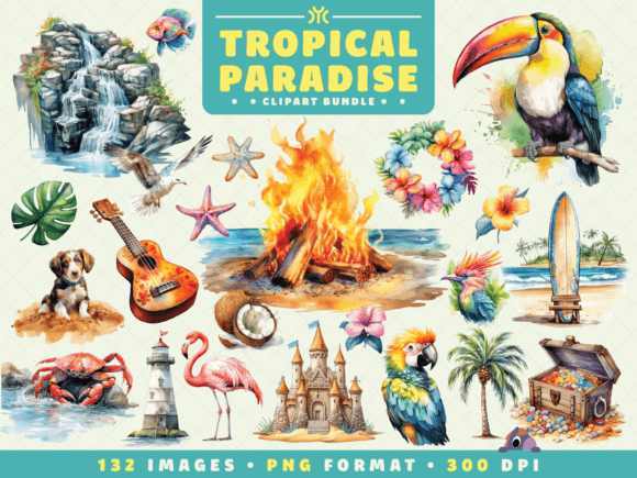Download Watercolor Tropical Paradise Clipart - Clipart Collection
