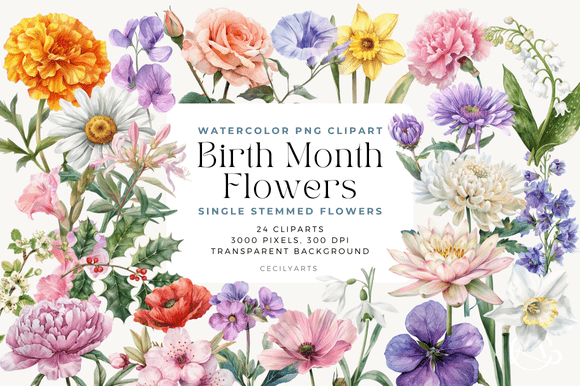 Download Single Stem Birth Month Flowers Cliparts - Clipart Collection