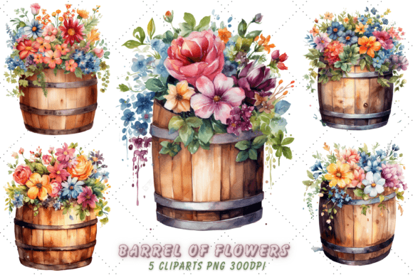Download Barrel of Flowers Watercolor Clipart - Clipart Collection