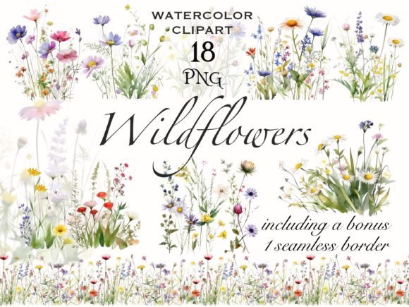 Download Wildflower Meadow Watercolor Clipart - Meadow Collection