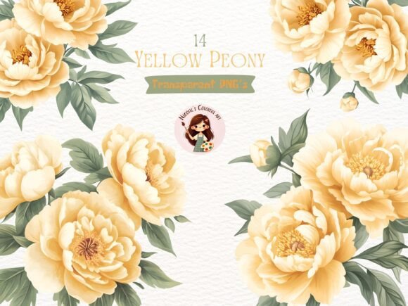 Download Watercolor Yellow Peony Clipart Bundle - Clipart Collection