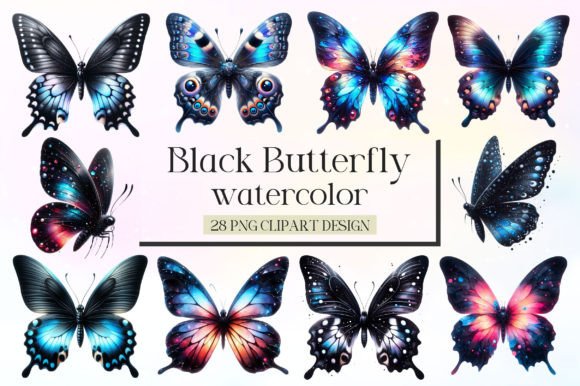 Download Watercolor Black Butterfly Clipart PNG - Clipart Collection