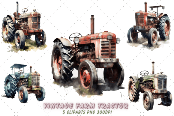 Download Vintage Farm Tractor Watercolor Clipart - Clipart Collection