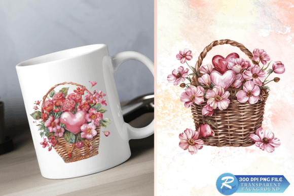 Download Valentine Floral Heart Basket Clipart - Premium Bundle