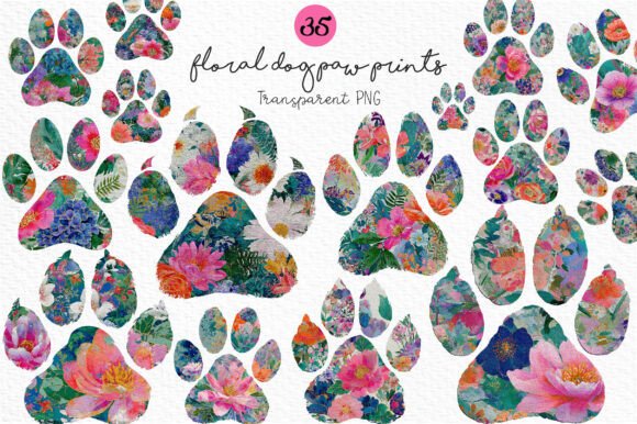 Download Floral Dog Paw Prints Clipart PNG - Clipart Collection