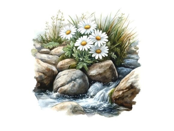 Download 10 White Daisies River Floral Clipart - Clipart Collection